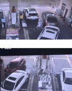女司机油门当刹车  加油站连撞两车