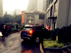 男子边耍手机边开车 越野车一头栽墙上
